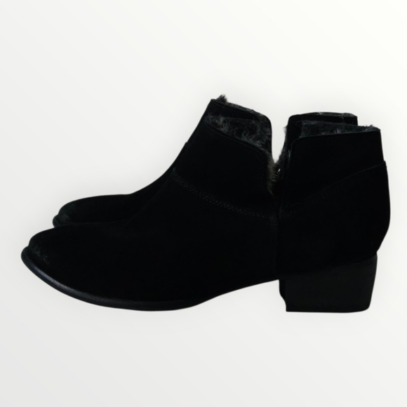 Seychelles Black Leather Ankle Boots Women’s 10 Faux Fur Lined Low Block Heel - Picture 3 of 10